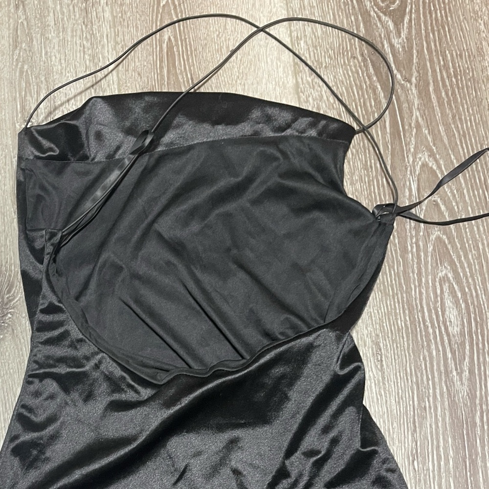 Black Satin Cowl Neck Dress Criss Cross Straps size 4 - Picture 2 of 4